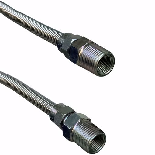 Picture of 3/8" OD (1/4" ID) X 48" Long, 1/2" Male Pipe Thread X 1/2" Male Pipe Thread, Uncoated Corrugated Stainless Steel Gas Connector