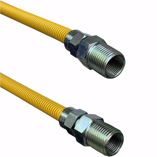 Picture of 3/8" OD (1/4" ID) X 36" Long, 1/2" Male Pipe Thread X 1/2" Male Pipe Thread, Yellow Coated Corrugated Stainless Steel Gas Connector