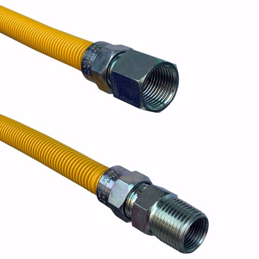 Picture of 1/2" OD (3/8" ID) X 12" Long,  1/2" Female Pipe Thread X 1/2" Male Pipe Thread, Yellow Coated Corrugated Stainless Steel Gas Connector