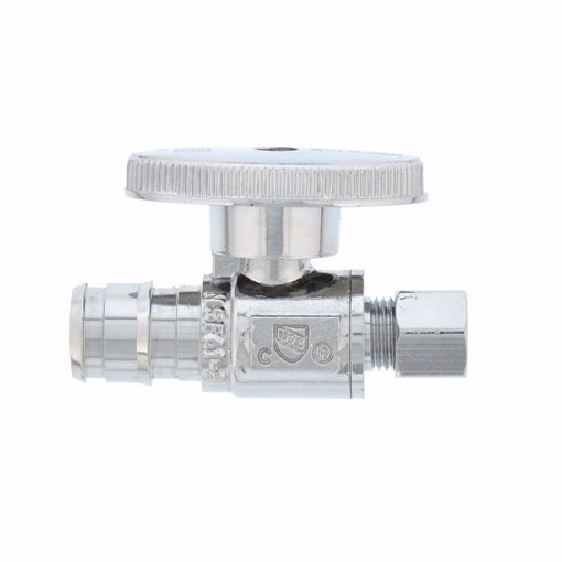 Picture of 1/2" PEX F1960 x 1/4" OD Comp Quarter-Turn Straight Supply Stop Valve, Chrome Plated