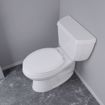 Picture of White Deluxe Molded Wood Toilet Seat, Closed Front with Cover, Chrome Hinges, Elongated